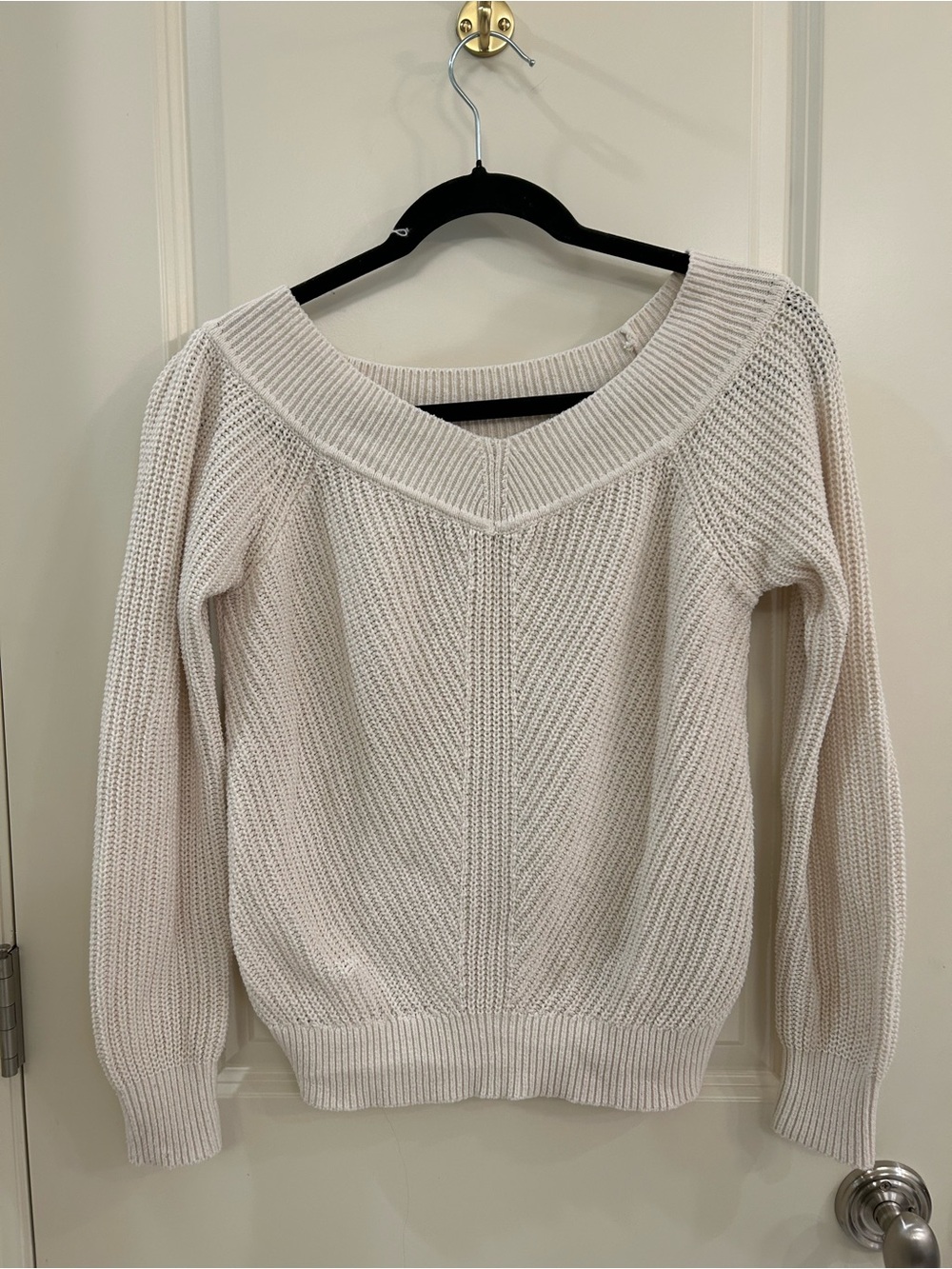 Abercrombie & Fitch Cream Off-the-Shoulder Ribbed Sweater